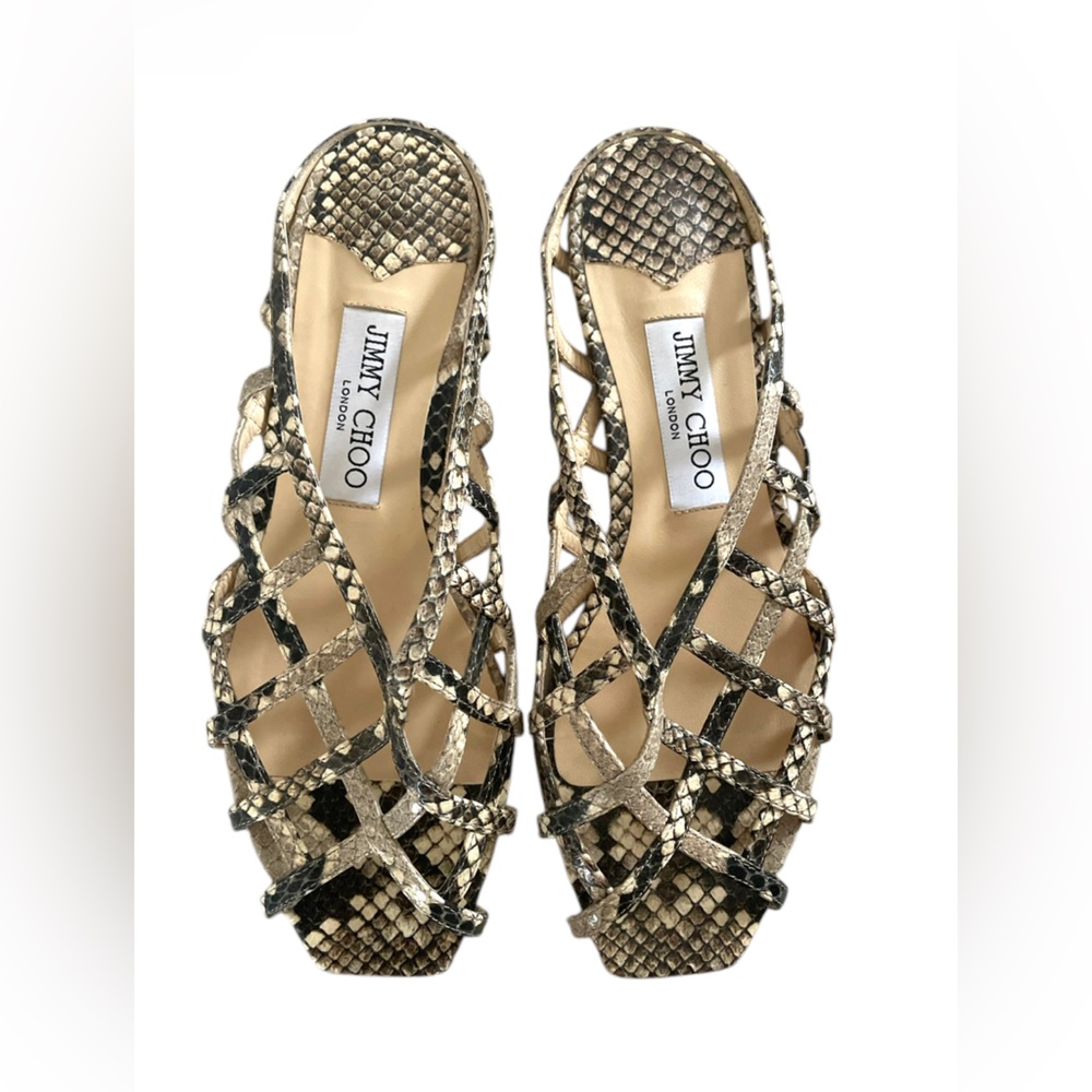Jimmy Choo Sai Flat Natural Snake Leather Sandals Size 36 1/2 Women’s 6.5